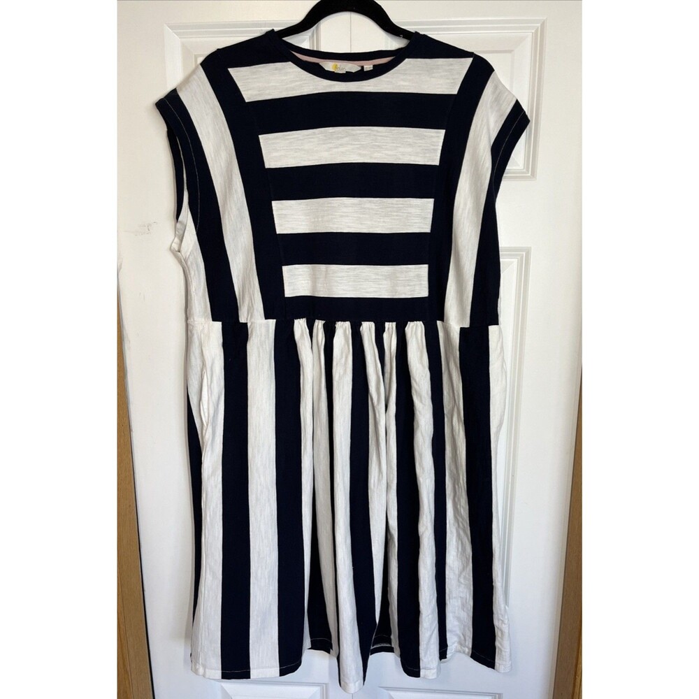 Boden Jersey T-shirt Navy White Striped ColorBlock Cotton Dress Women’s Size 14L